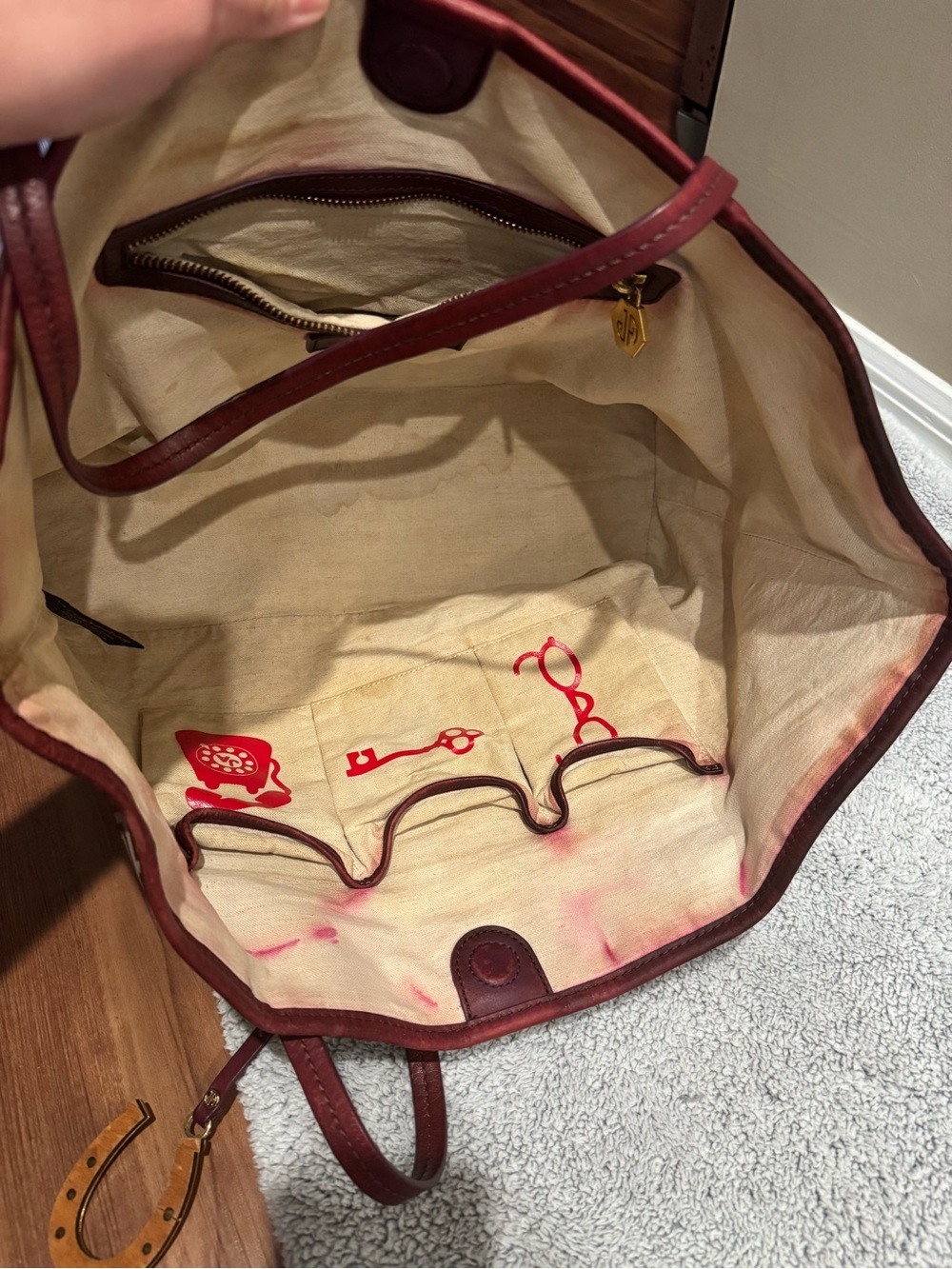 Jonathan Adler Geometric Tote with Red Floral Motif and Burgundy Trim - Picture 10 of 12